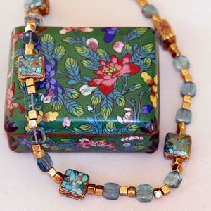 Flourite and Inlaid handcrafted Brass necklace